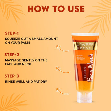 Jovees Herbal Detan Facewash For Glowing and Clear Skin With Liquorice & bearberry Ext. | Gentle Cleanser For Brighten, Even Tone and Hydrates Skin | Suitable for All Skin Types - 50ml